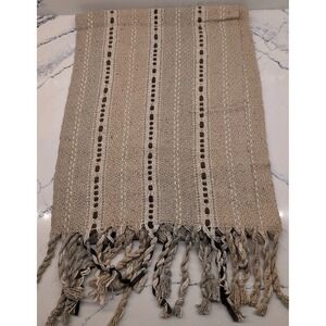 Vintage Fern Devlin Woven Scarf Tan With Brown Suede Strips 68 X 13